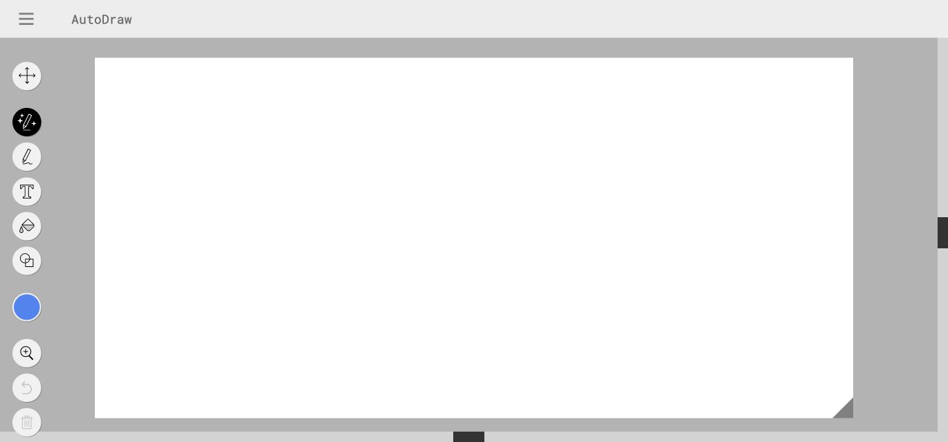 Paparan editor AutoDraw: kanvas putih dengan cadangan, pensel dan bentuk