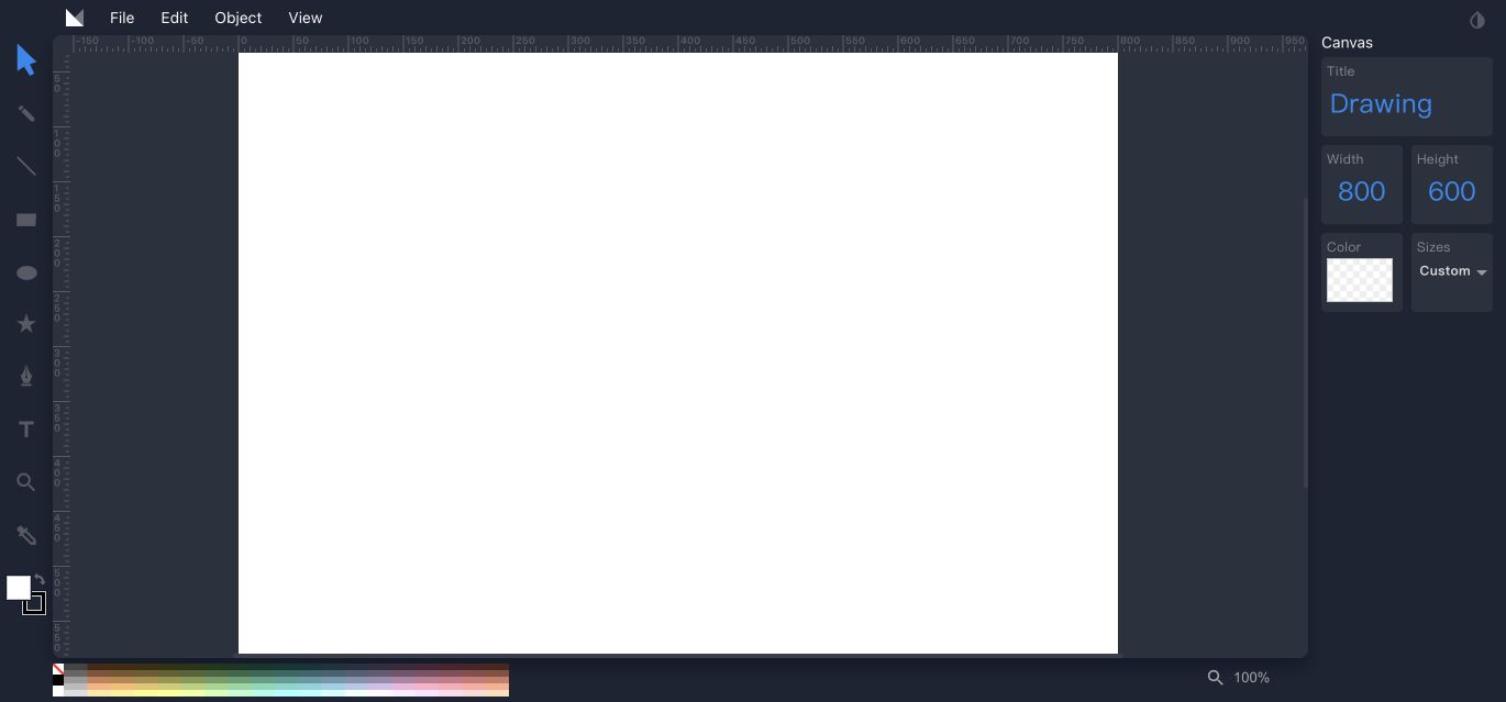 Paparan editor Method Draw: editor vektor dengan pembaris, laluan dan warna
