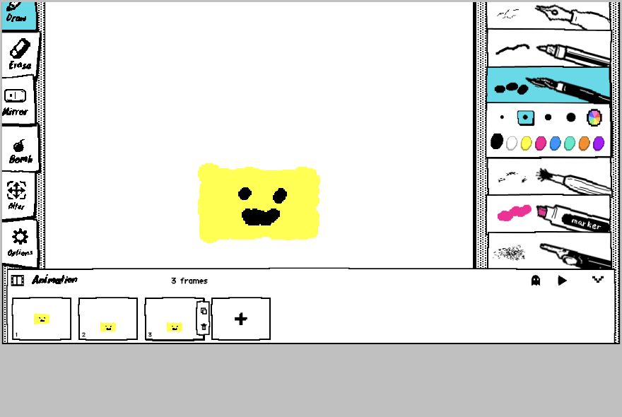 ท่าแรกของภาพ GIF วาดมือใน WigglyPaint