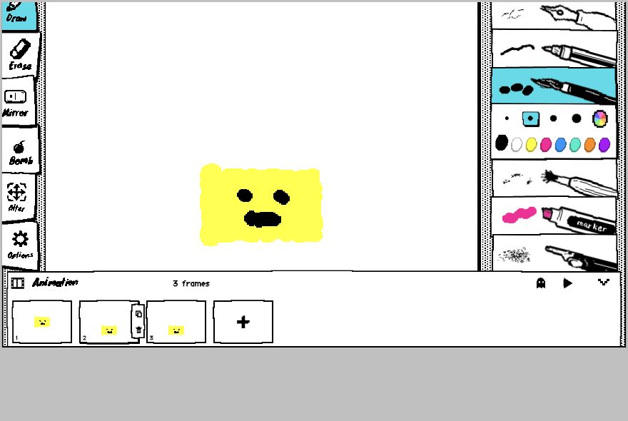 ภาพวาดสามเฟรมพร้อมเล่นเป็น GIF แบบวนซ้ำ