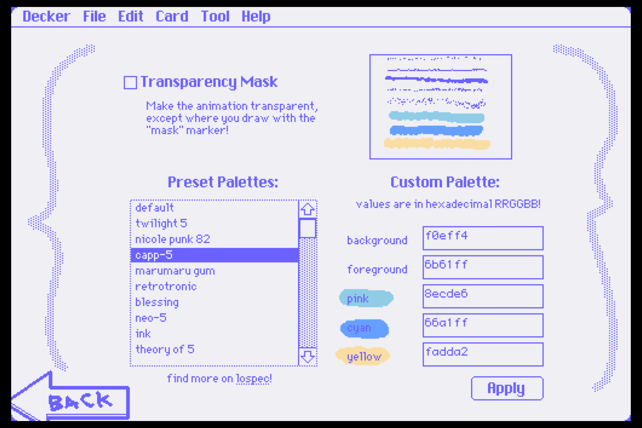 Achtergrondkleurinstellingen in WigglyPaint